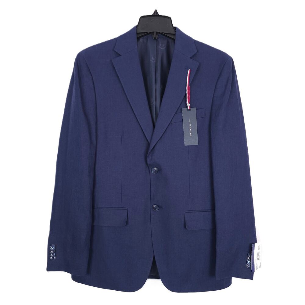 Tommy Hilfiger Mens Modern Fit Linen Sport Coat Blazer 38R Navy Blue Solid NWT
